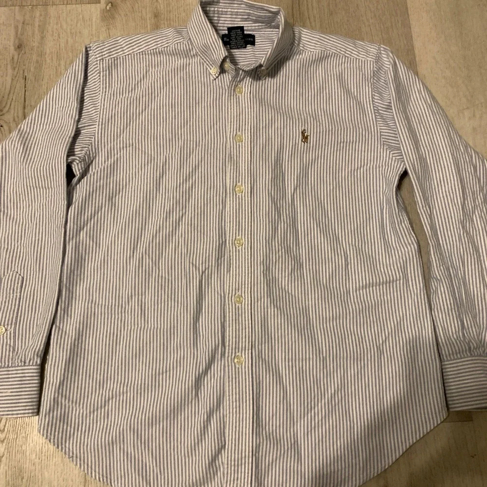 Ralph Lauren Boys Size 12 Striped Blue & White‎ Button Down Shirt summer spring